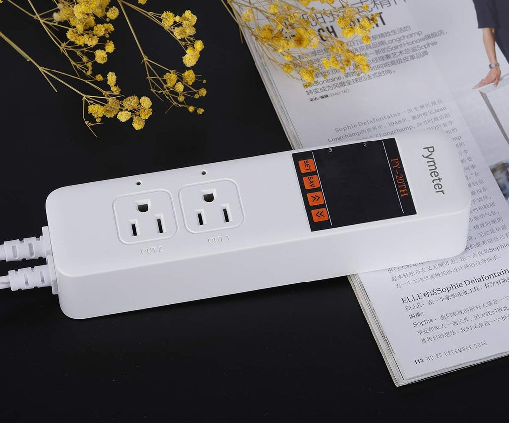 Temperature and Humidity Controller Reptile Mushroom Greenhouse Thermostat Pre Wired Dual Controlled Outlets Heater