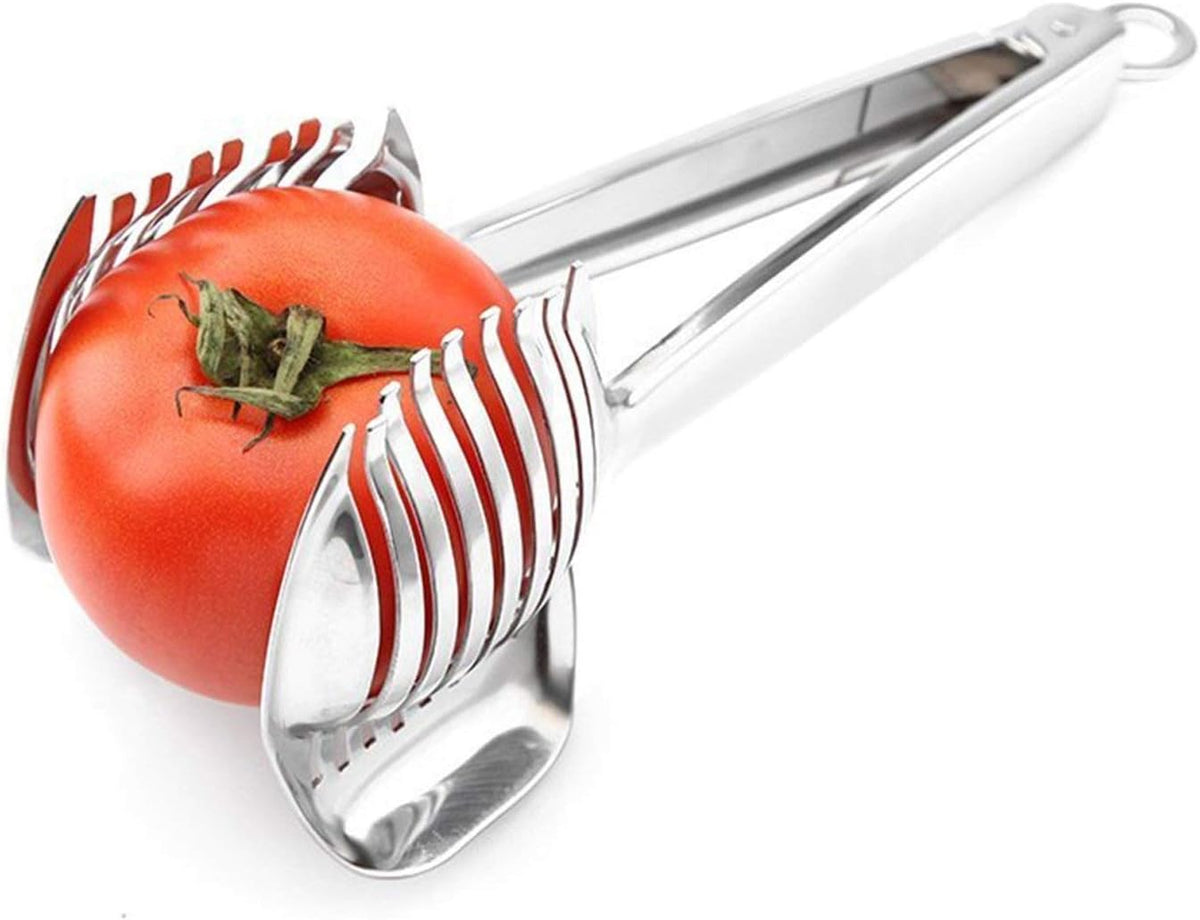 Tomato Slicer Lemon Cutter Multipurpose Handheld Round Fruit Tongs Stainless Steel Onion Holder Easy Slicing Kiwi