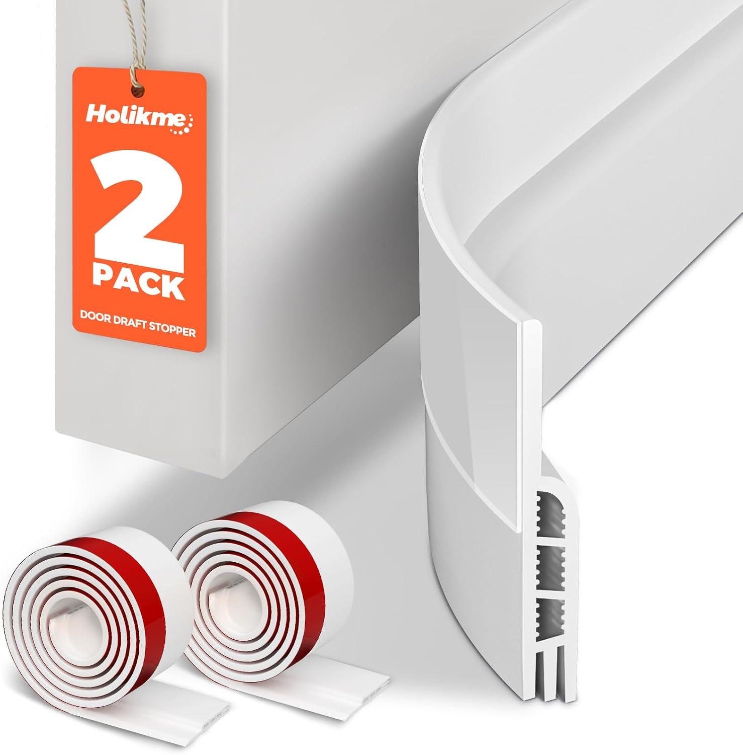 Door Draft Stopper 2-Pack, Under Door Seal for Bottom Gap Filler | Strong Adhesive Silicone Weather Stripping Garage