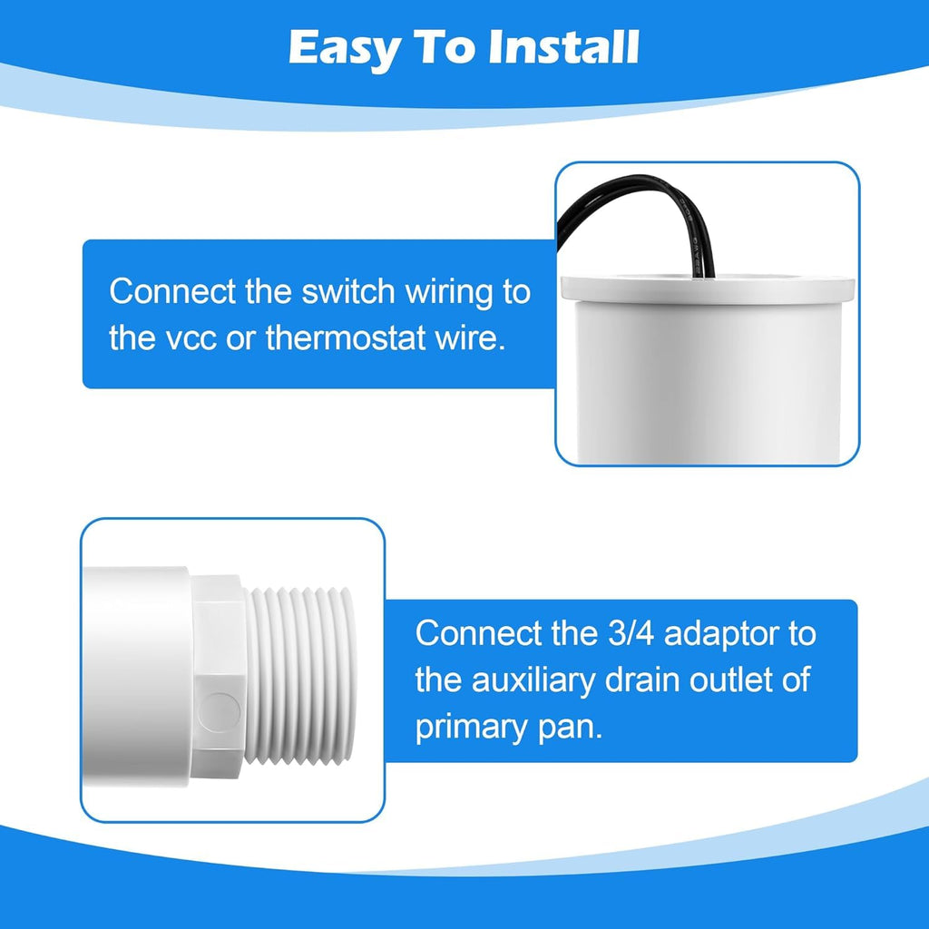 6 Pack SS2 Float Switch for Easy Installation, AC Float Switch with 3/4 Inch Adaptor and 6ft Wire, Water Level Accessory for HVAC System with Condensate Overflow Detection