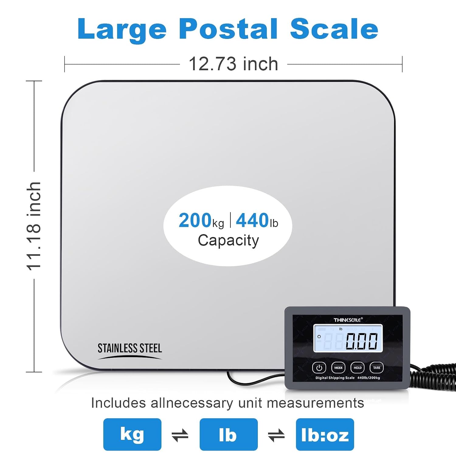 440lb Digital Shipping Scale, 1oz Accurate Postal Scale | Large Backlit LCD, Hold/Tare Function, USB & Battery Power