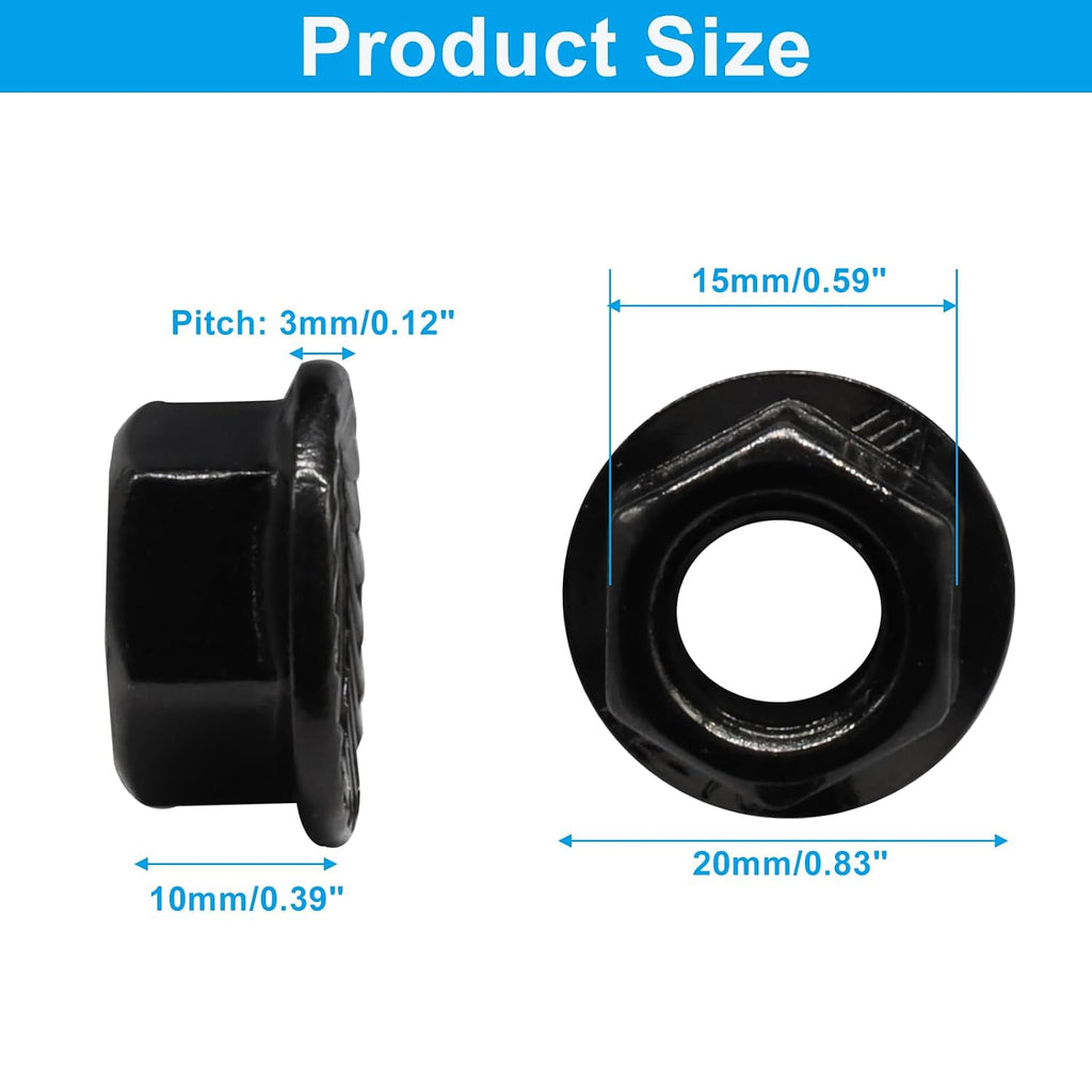 M10/1mm Serrated Flange Hex Nuts, Black, 5Pcs