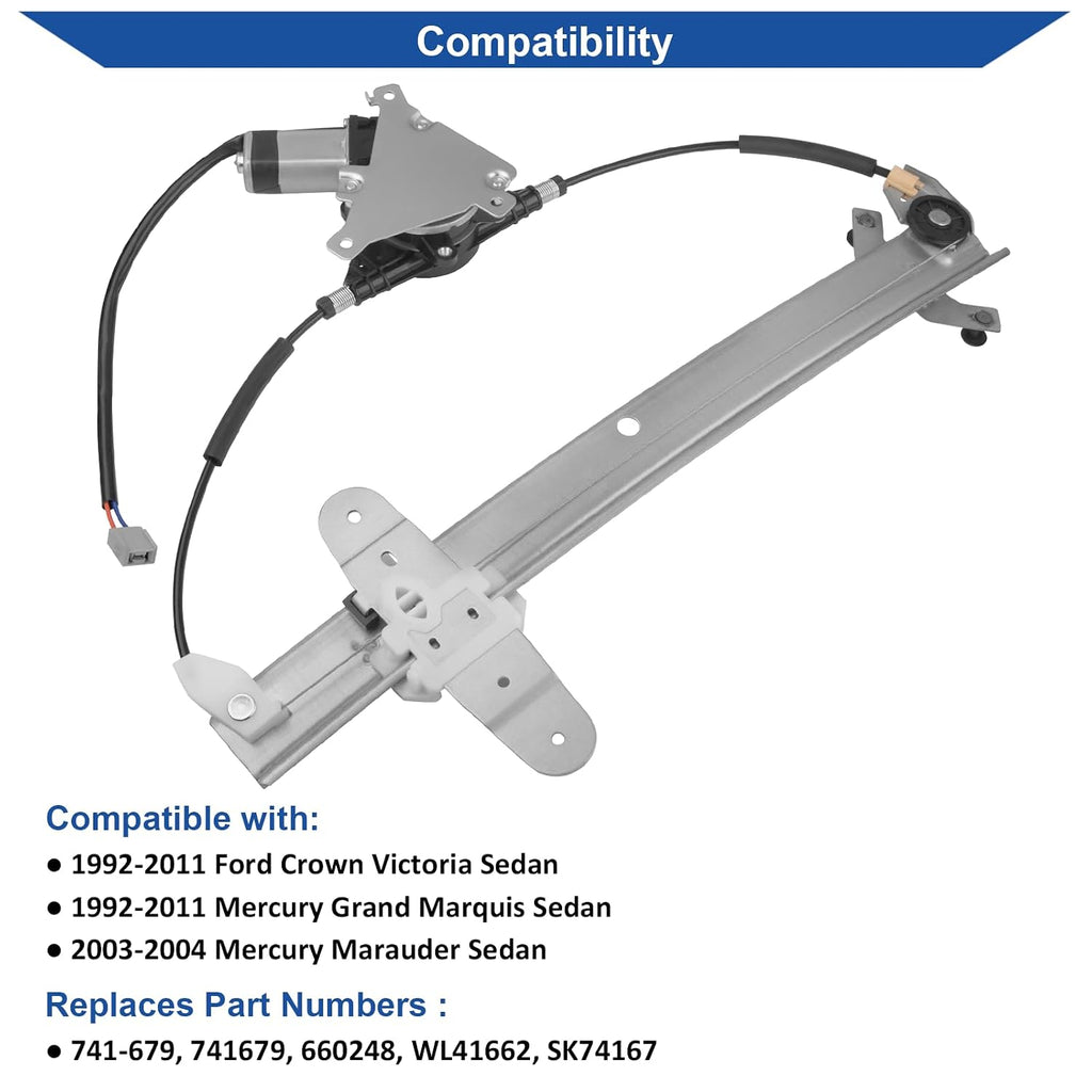 Obaee Window Regulator with Motor Rear Left Driver Side, Replace 741-679