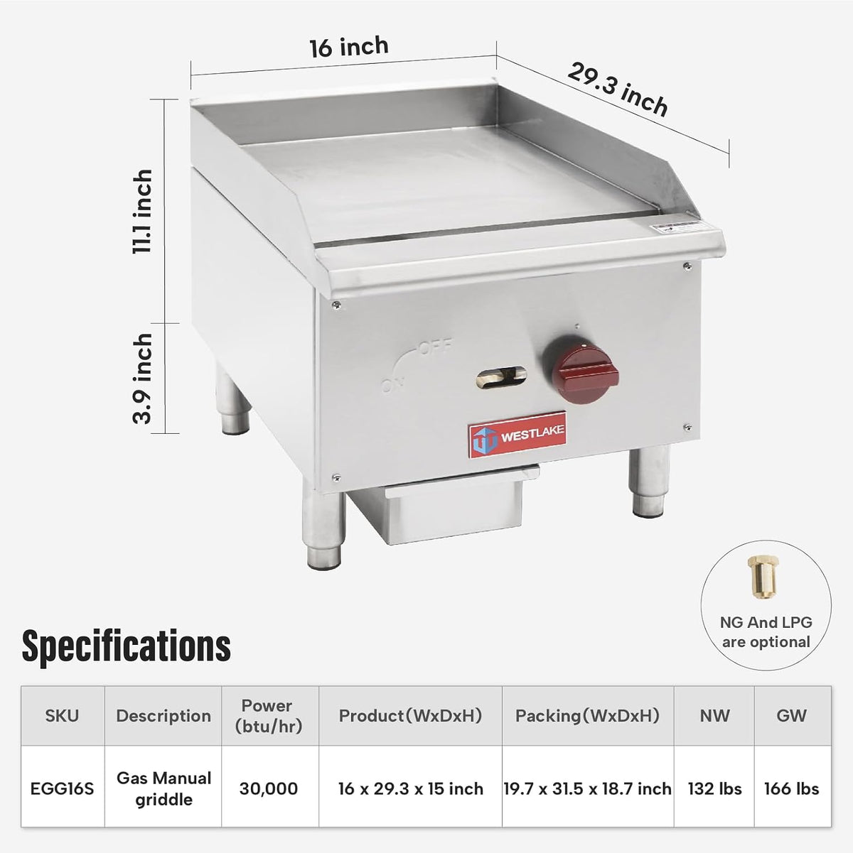 16"W Commercial Gas Griddle Countertop