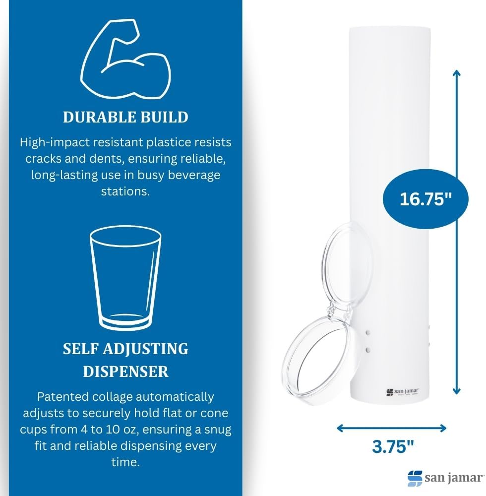 16-Inch Pull-Type Cup Dispenser for 4-10 oz Flat/Cone Cups, White