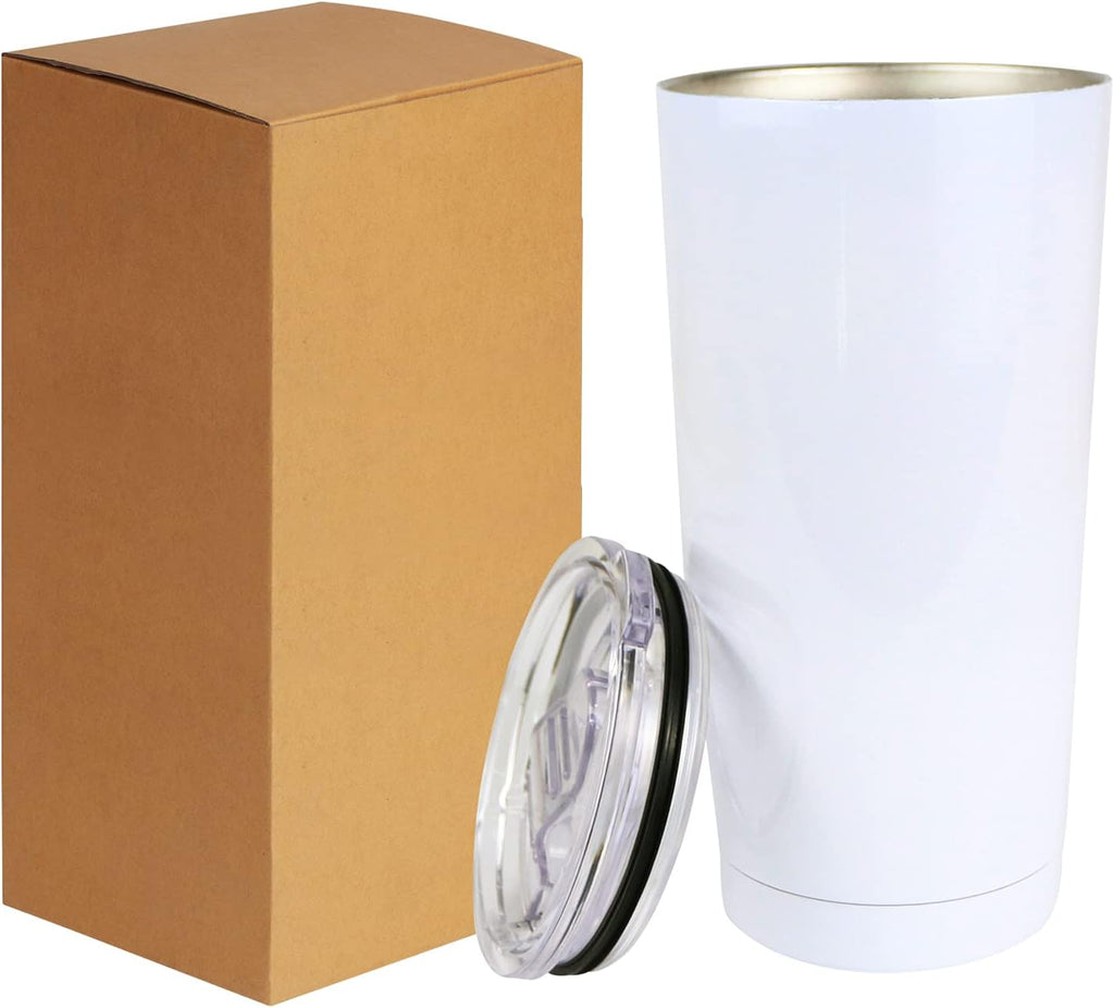 20oz Sublimation Blank Stainless Steel Tumbler w/Lid | 4pk 20oz white sublimation blank steel tumbler, double wall