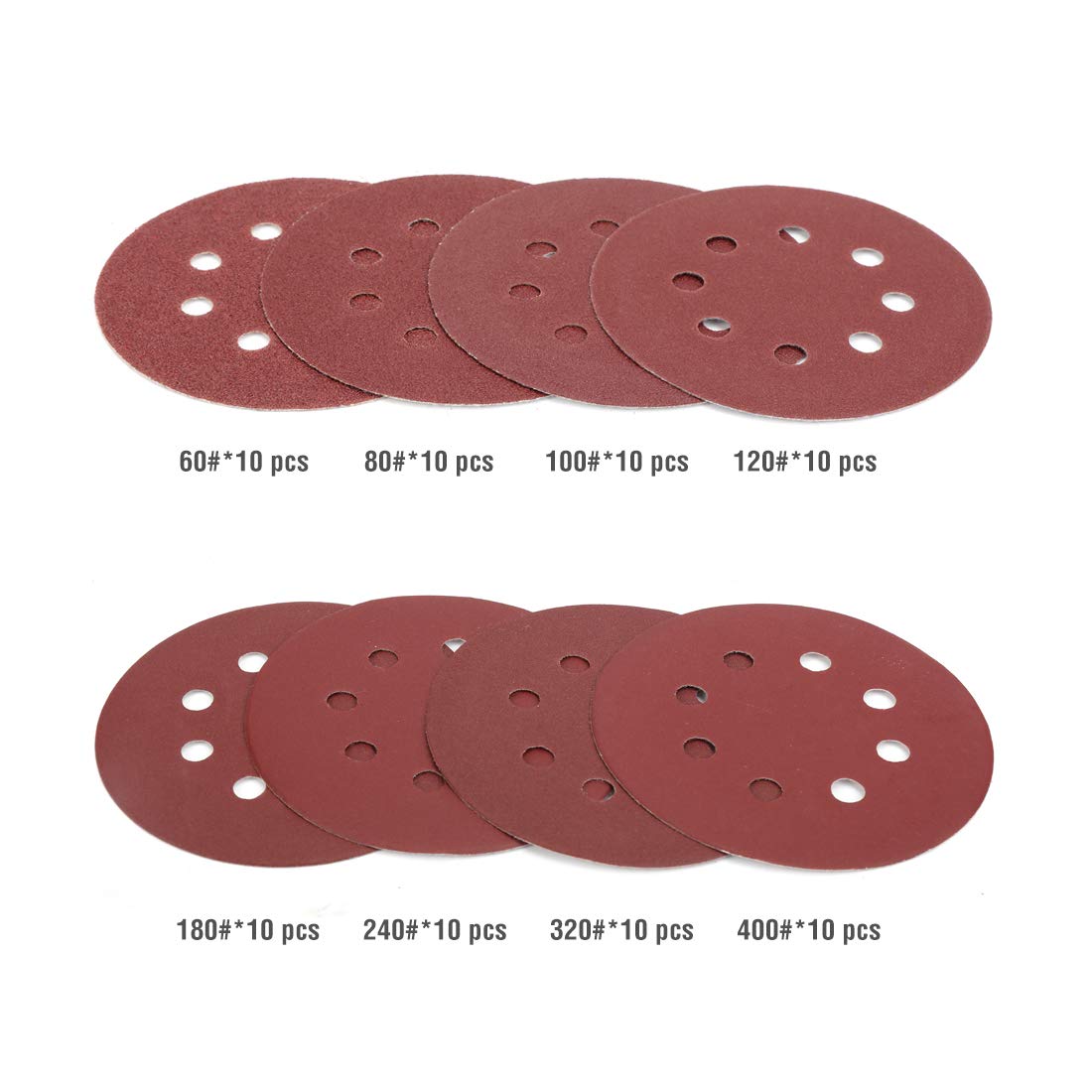 80-Piece Sanding Disc Set，5-Inch 8-Hole Hook and Loop Sanding Discs, 60, 80, 100, 120, 180, 240, 320, 400 Grits