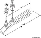 Replacement Flo-Thru Hot Tub Spa Heater Element: 5.5kW or 4kW - Flow Through