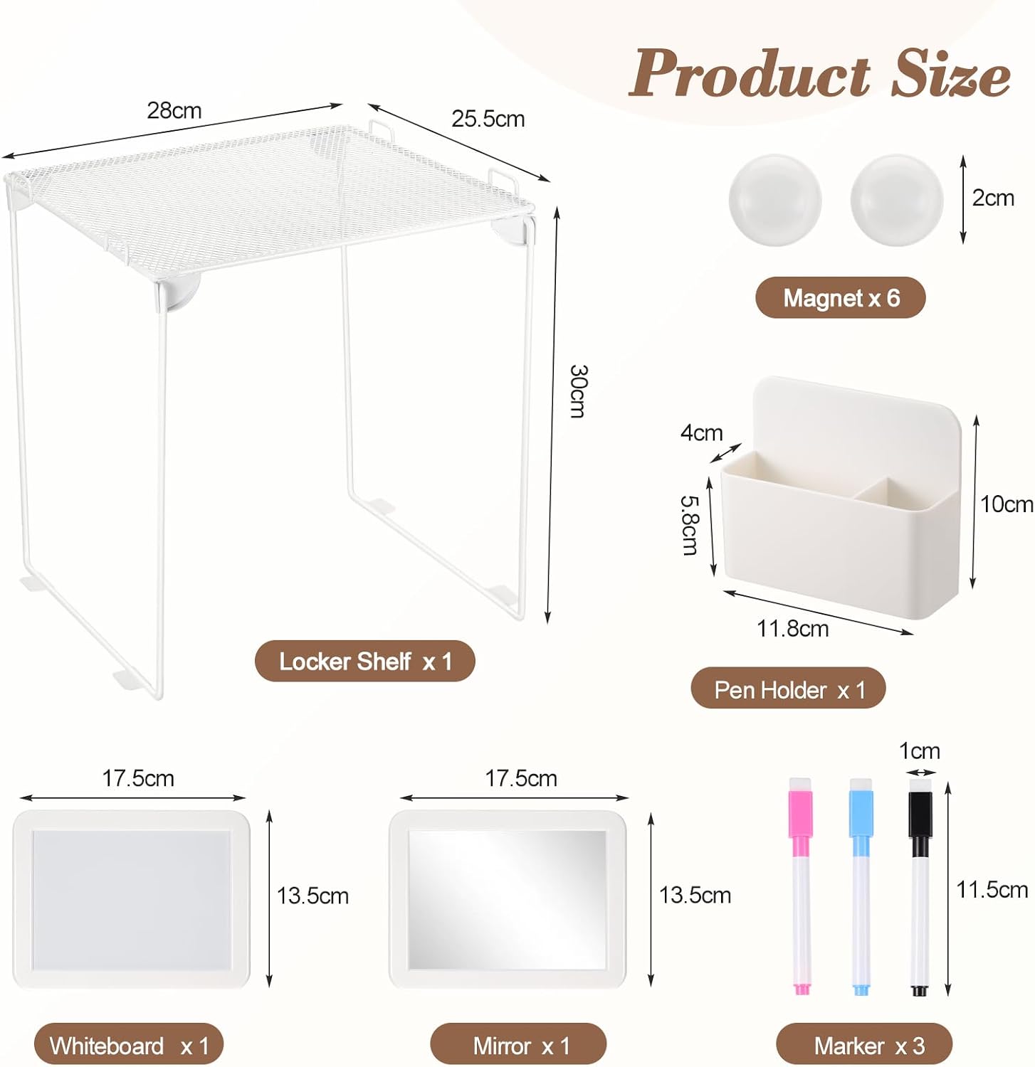 Locker Accessories Kit, Locker Organizer Kit with Locker shelf, Magnetic Mirror and Whiteboard, Pen Holder, Magnets