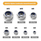 170PCS Metric Lock Nuts Assortment Kit, M3 M4 M5 M6 M8 M10 M12 Nylon Insert Locknuts Set, 304 Stainless Steel Self-Locking Nuts