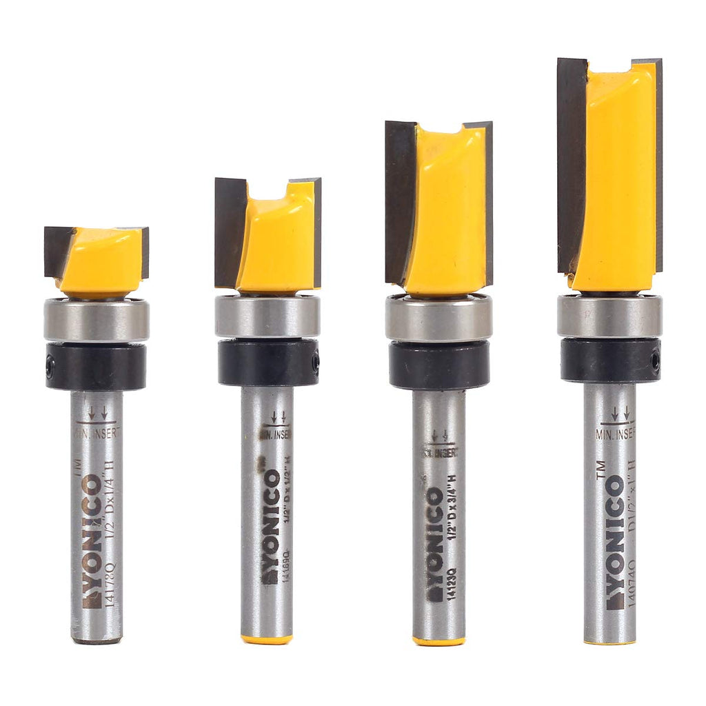 Router Bits Pattern Bit Flush Trim Set 4 Bit 1/2-Inch Diameter 1/4-Inch Shank 14422q