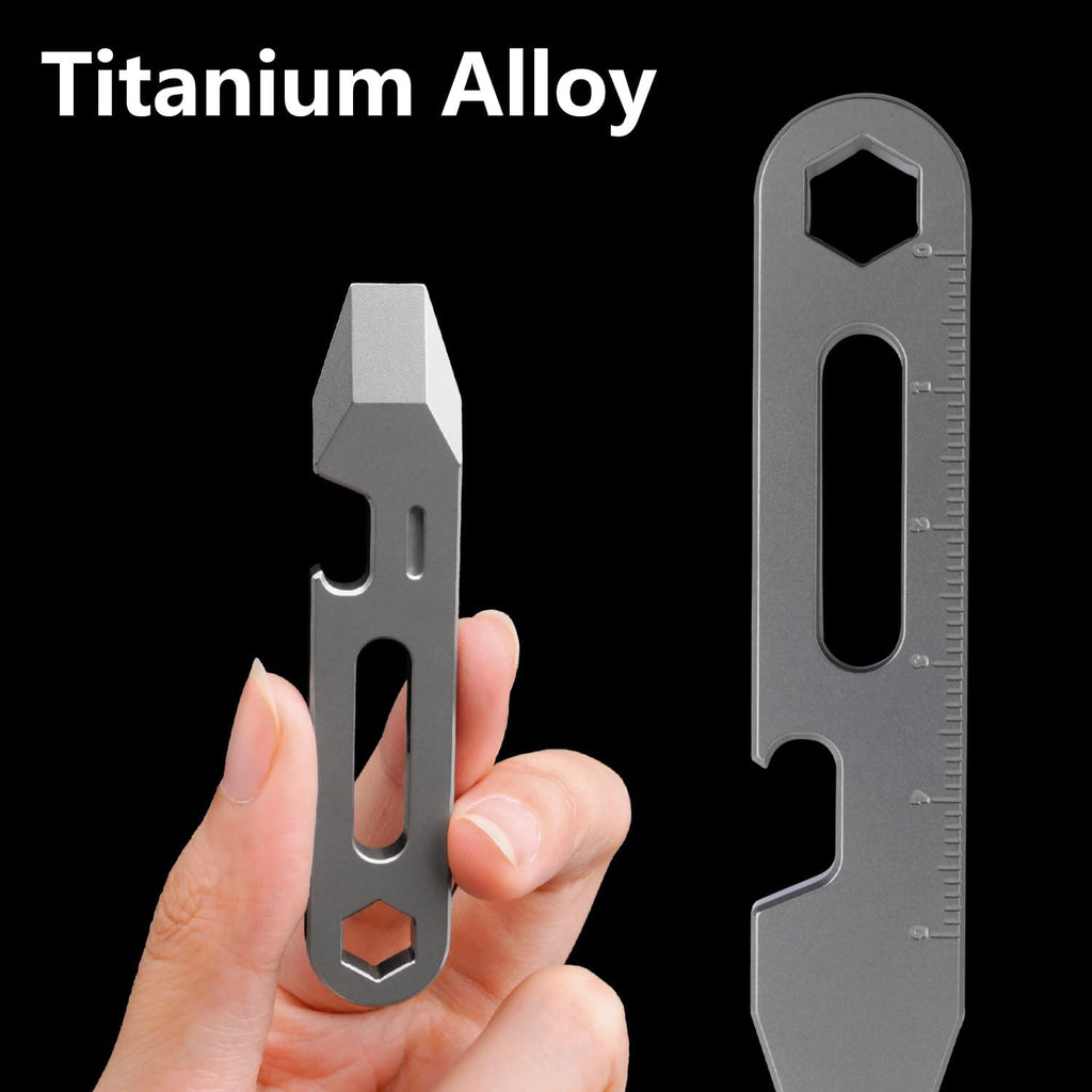 4-in-1 Titanium EDC Pry Bar Multitool with Bottle Opener, Hex Wrench & Ruler, Keychain Pocket Pry Tool for Everyday