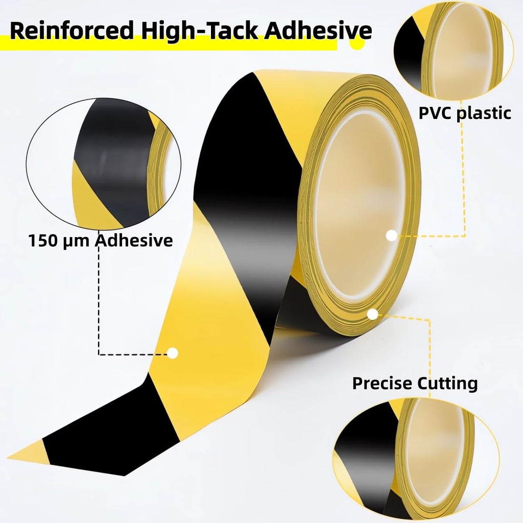 4inch x 110ft Black & Yellow Hazard Tape Warning Safety Stripe Tape for Floor Marking, Strong Adhesive Wear