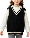 Boys Girls School Uniform Sweater Vest Kids Cable V Neck Sleeveless Knitted Preppy Back to School Color Block Tank Tops