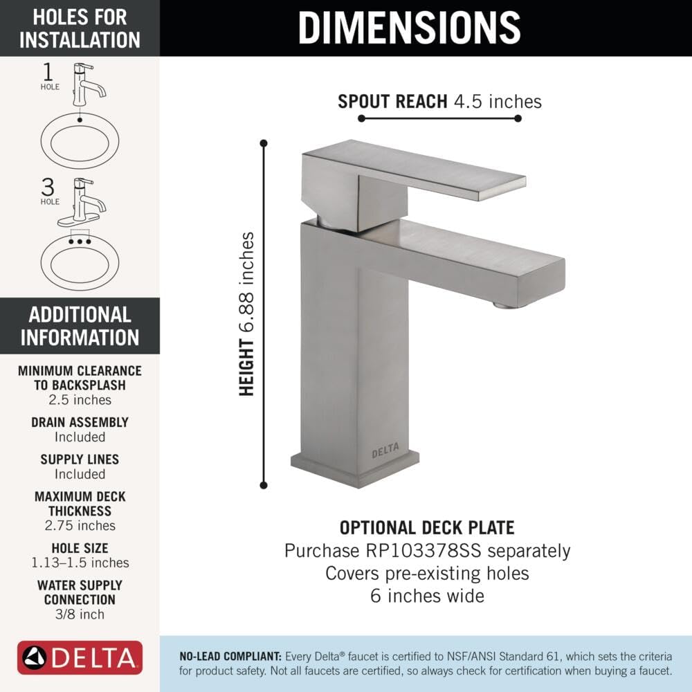 Modern Brushed Nickel Bathroom Faucet 1 Hole, Single Hole Bathroom Sink Faucet for Vanity, Metal Push-Pop Drain