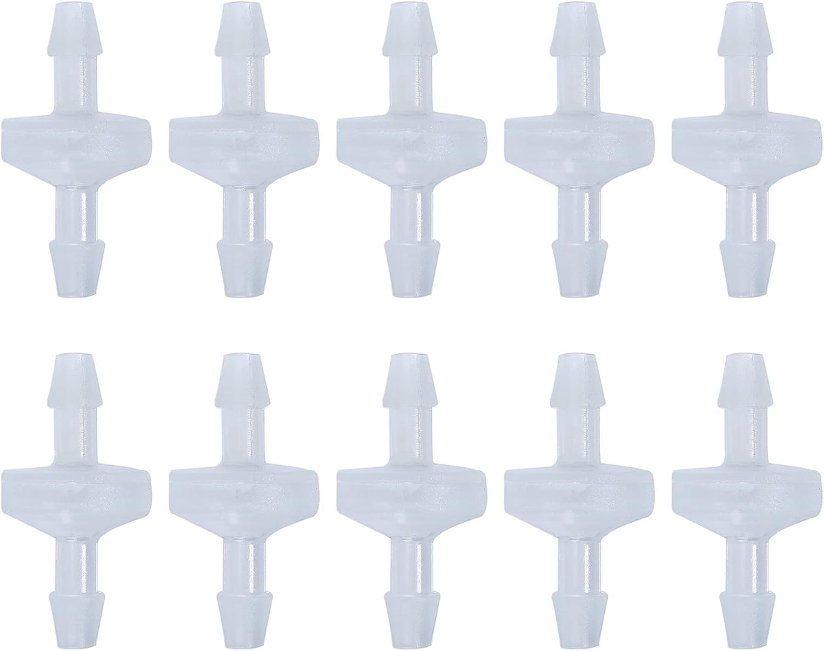 10 Pack 1/4 inch Plastic Check Valve, One Way Barb Hose Inline