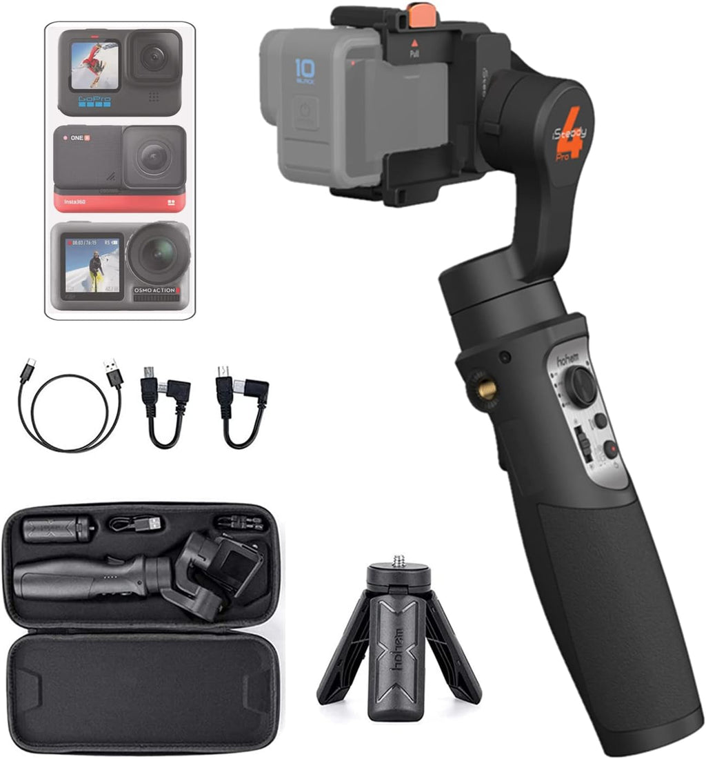 iSteady Pro 4 Action Camera Gimbal 3-Axis Splashproof Stabilizer for GoPro Hero 13/12/11/10/9/8/7/6/5/4/3,DJI OSMO