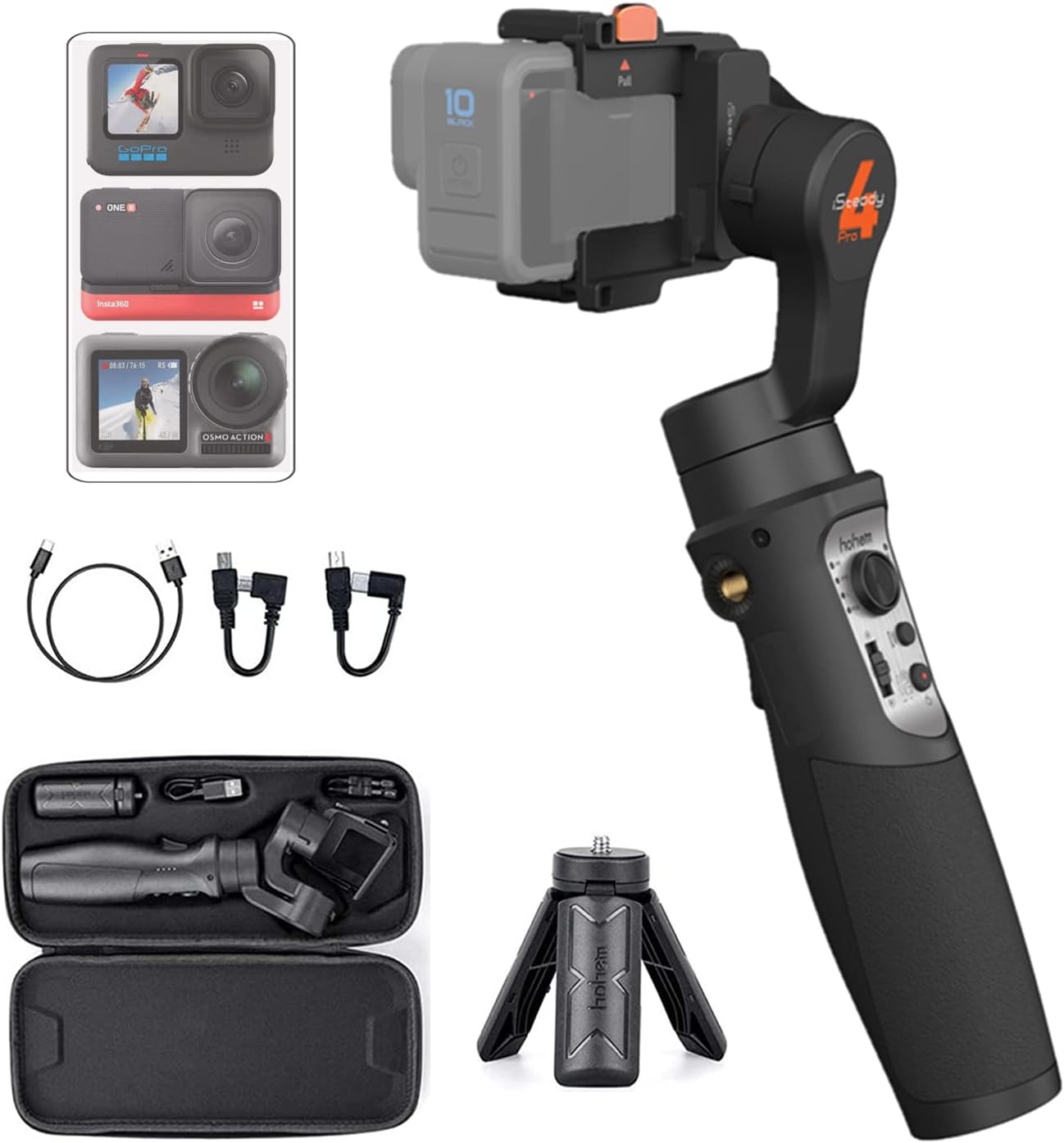 iSteady Pro 4 Action Camera Gimbal 3-Axis Splashproof Stabilizer for GoPro Hero 13/12/11/10/9/8/7/6/5/4/3,DJI OSMO