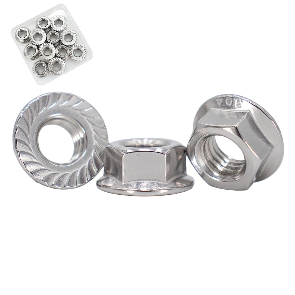 M10x1.5 Flange Nut,12 Pack,304 Stainless Steel Hex Serrated Flange Lock Nut
