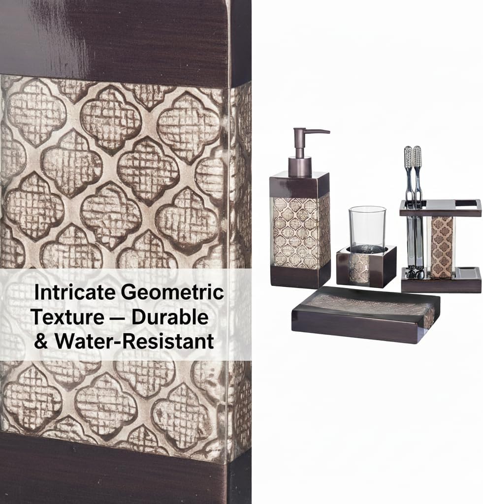 Dahlia Brown 4 Piece Bathroom Accessories Set | Includes Soap Dispenser, Toothbrush Holder, Tumbler Cup & Soap Dish