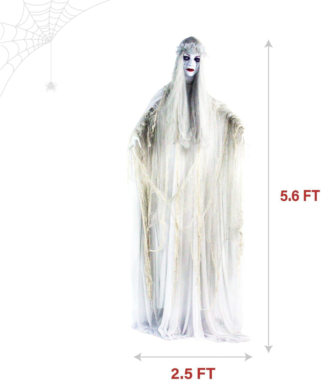Life-Size 5.7-Ft Scary Ghost Bride, Halloween Animatronic with Touch Activated Lights and Sound, Battery Operated