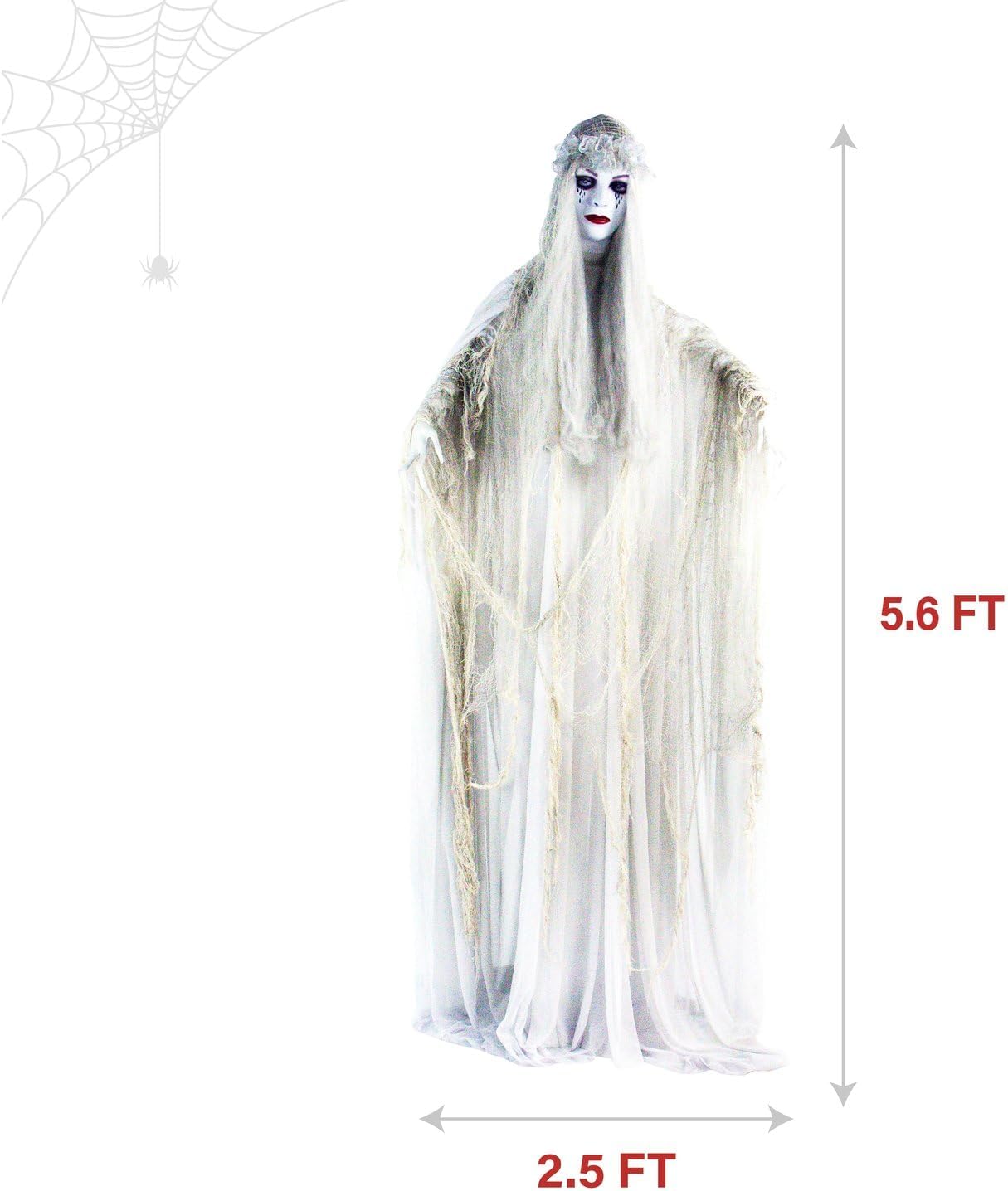 Life-Size 5.7-Ft Scary Ghost Bride, Halloween Animatronic with Touch Activated Lights and Sound, Battery Operated