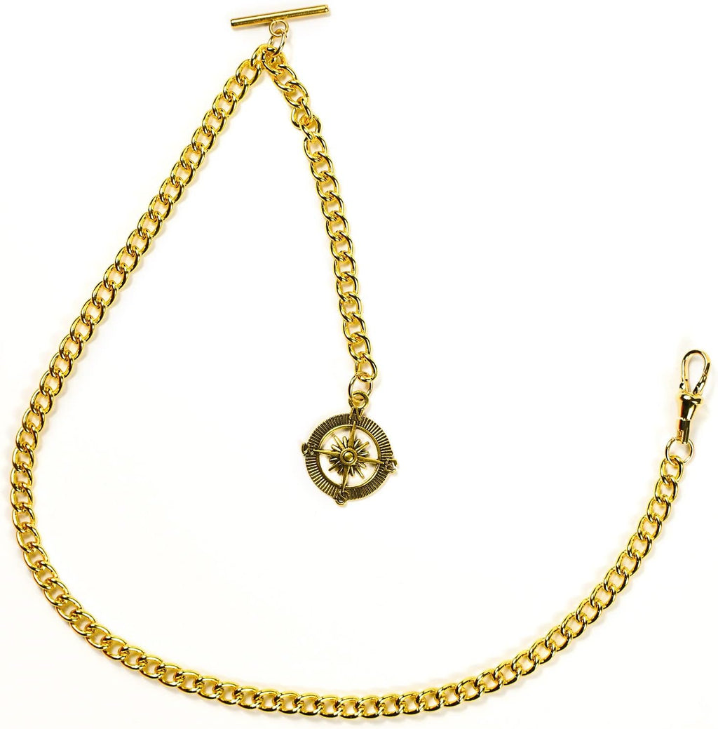 Men's Pocket Watch Chain Albert Vest Chain Compass Necklace Pendant Design Pendant T Bar
