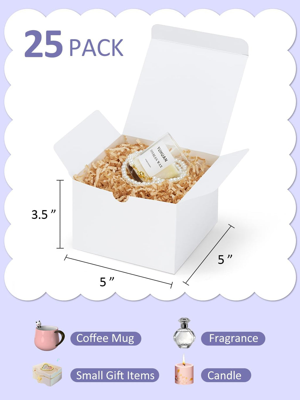 5x5x3.5 White Gift Boxes 25 PCS Kraft Gift Boxes with Lids for Gifts
