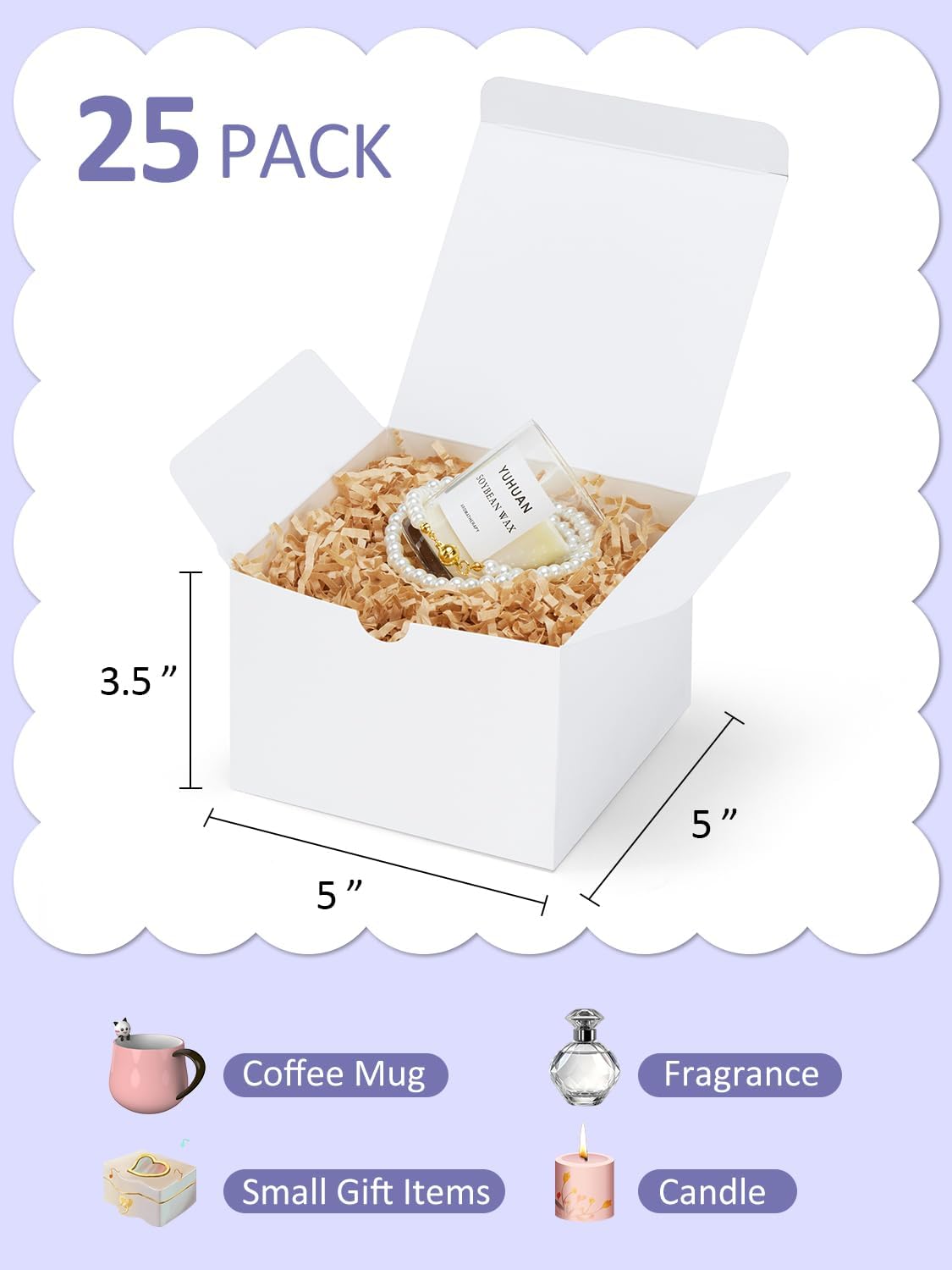 5x5x3.5 White Gift Boxes 25 PCS Kraft Gift Boxes with Lids for Gifts