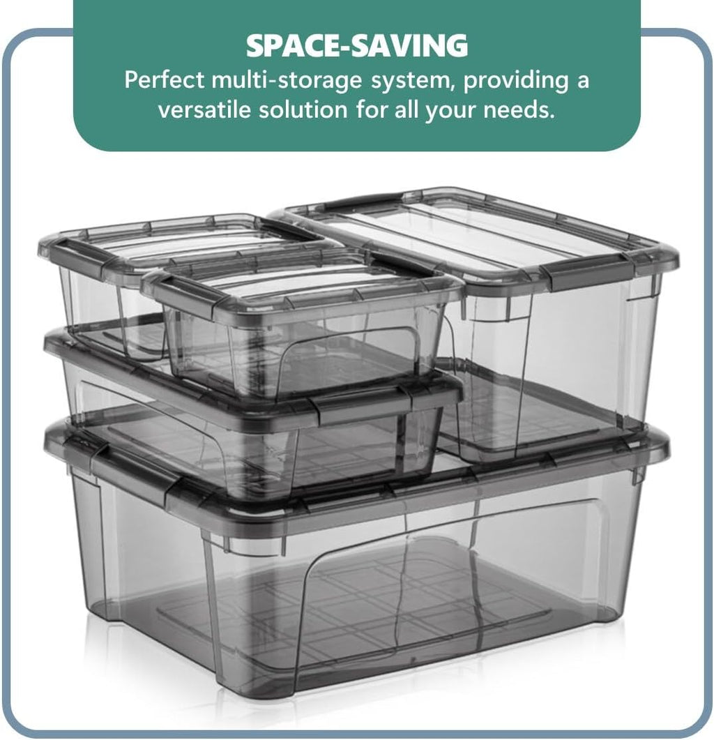 12.5 Quart Storage Bins with Lids, Plastic Storage Containers with Latching Lids For Organizing - Tinted - (15.5’ x