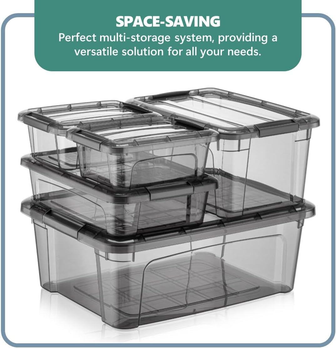 12.5 Quart Storage Bins with Lids, Plastic Storage Containers with Latching Lids For Organizing - Tinted - (15.5’ x