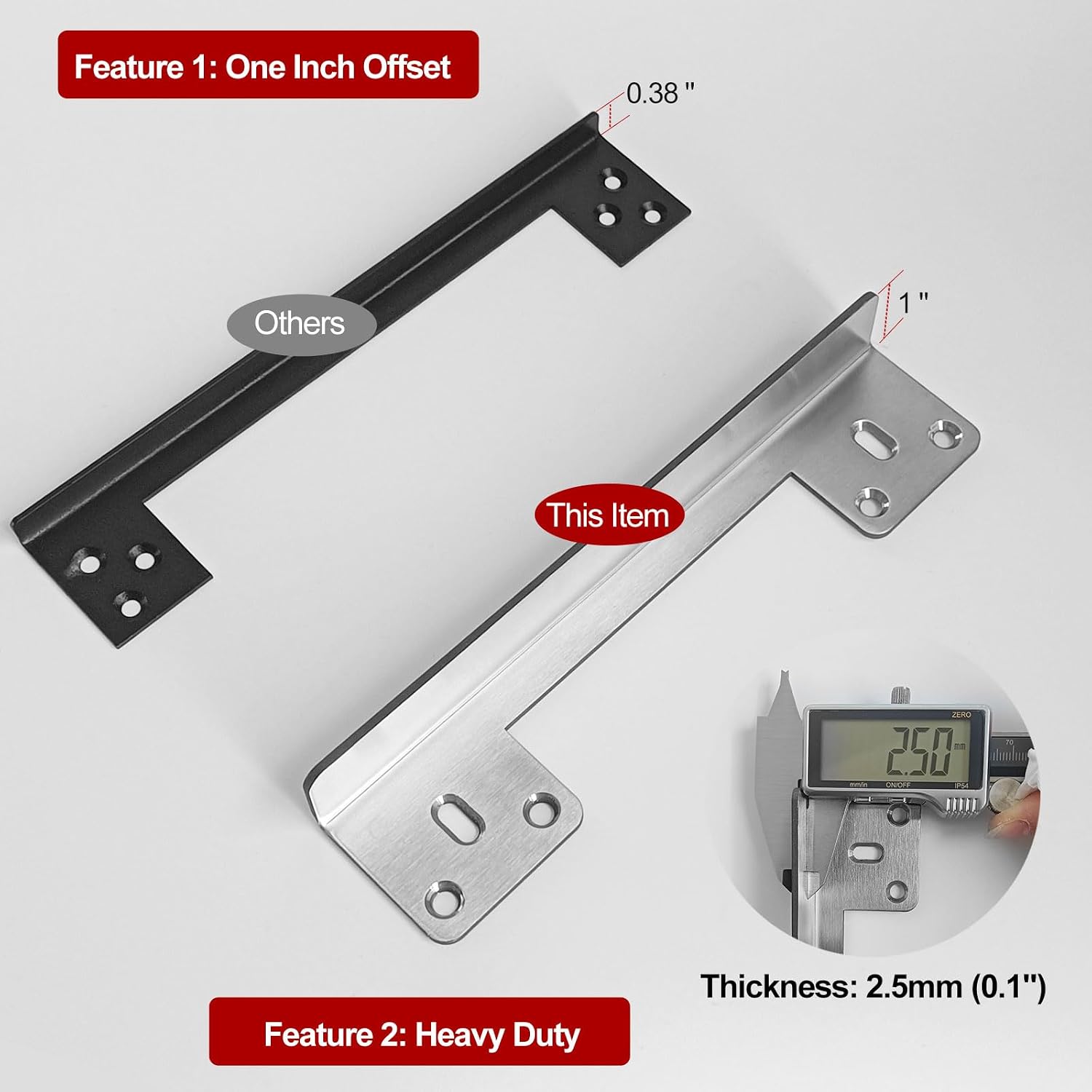 Door Latch Guard Plate 7” with 1” Offset Cover, for Outswing Doors | Heavy Gauge Stainless Steel, Latch Protector