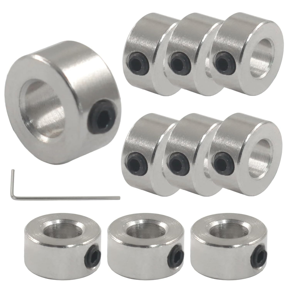 Bonsicoky Shaft Collars, 10 Pack, 5mm Bore, Aluminum, Silver