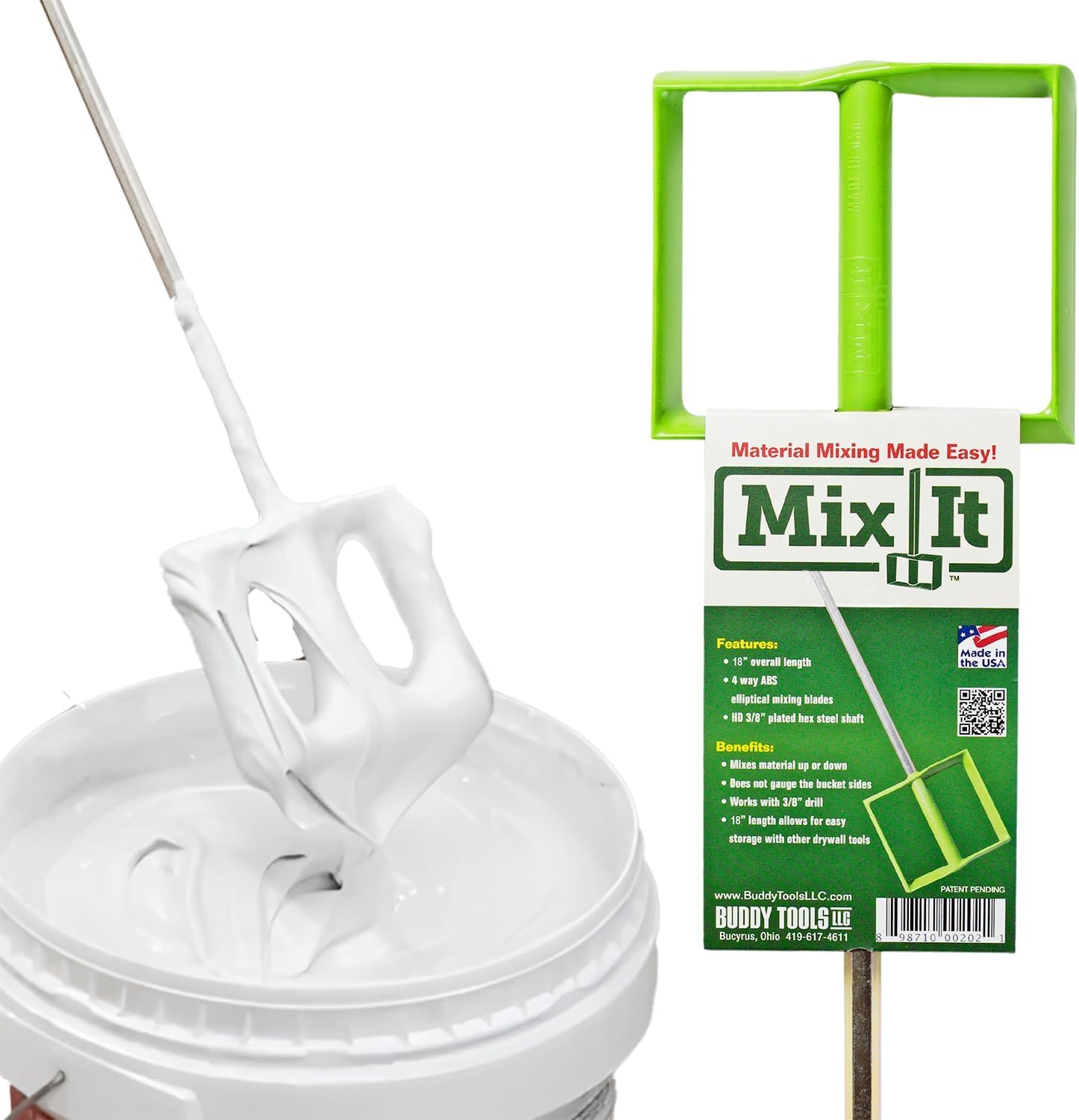Mix It, 18" Length Mud Mixer | Durable ABS Paddle – Efficient Paint Mixer for Drill – Easy-to-Use & Rust-Resistant