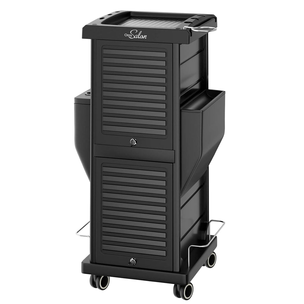 Salon Trolley with Lock 6 Drawers, Hot Tools Holder, Hair Cart Organizer w/Wheels, Salon Rolling Cart for Barber