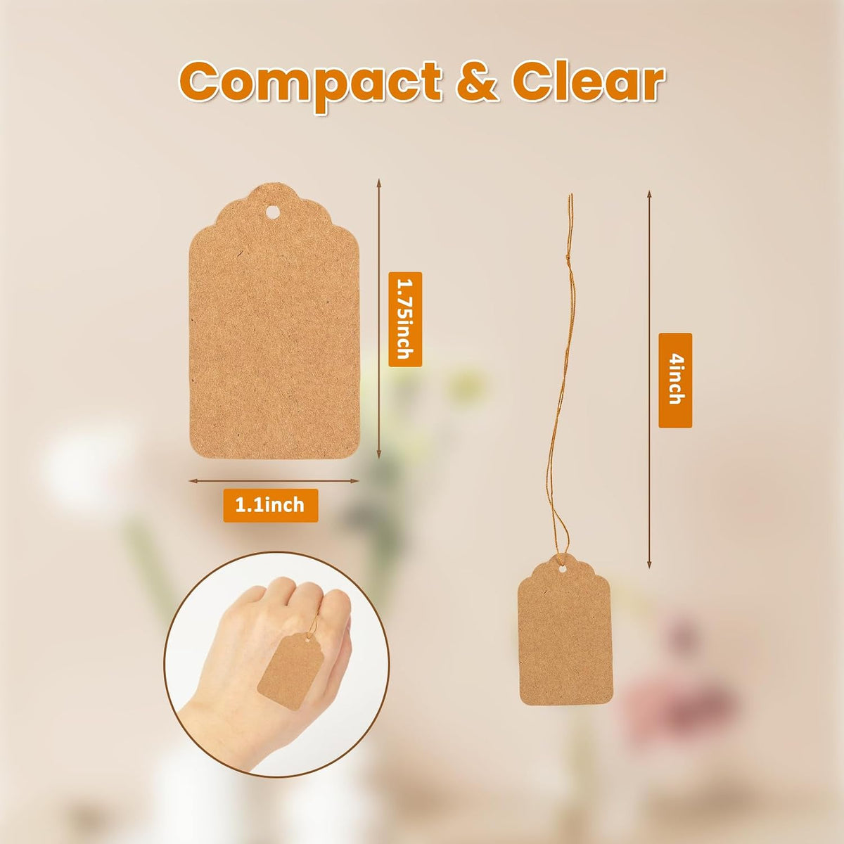 1.75x1.1 Inches Brown Price Tags with String 1000 Pack