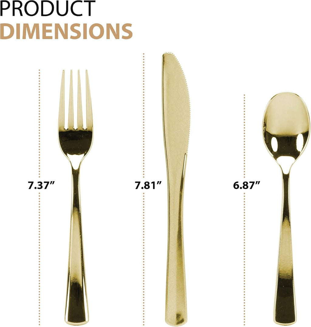 Gold Plastic Silverware Set, 160 Count, Extra Heavy Duty Flatware, Disposable Cutlery Utensils, 80 Forks, 40 Spoons