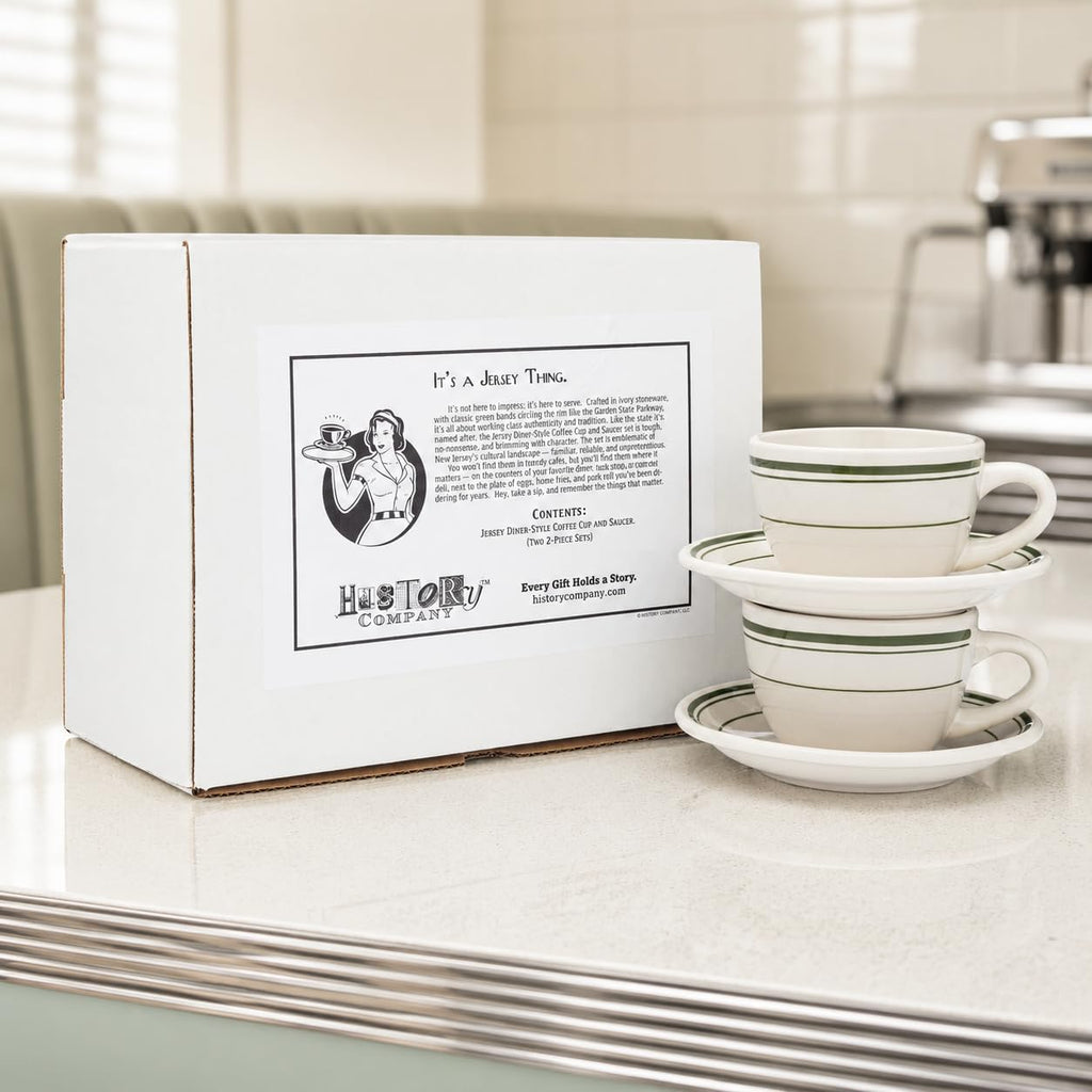 Original 1950 Classic Jersey Diner Coffee Cup and Saucer, Two 2-Piece Sets