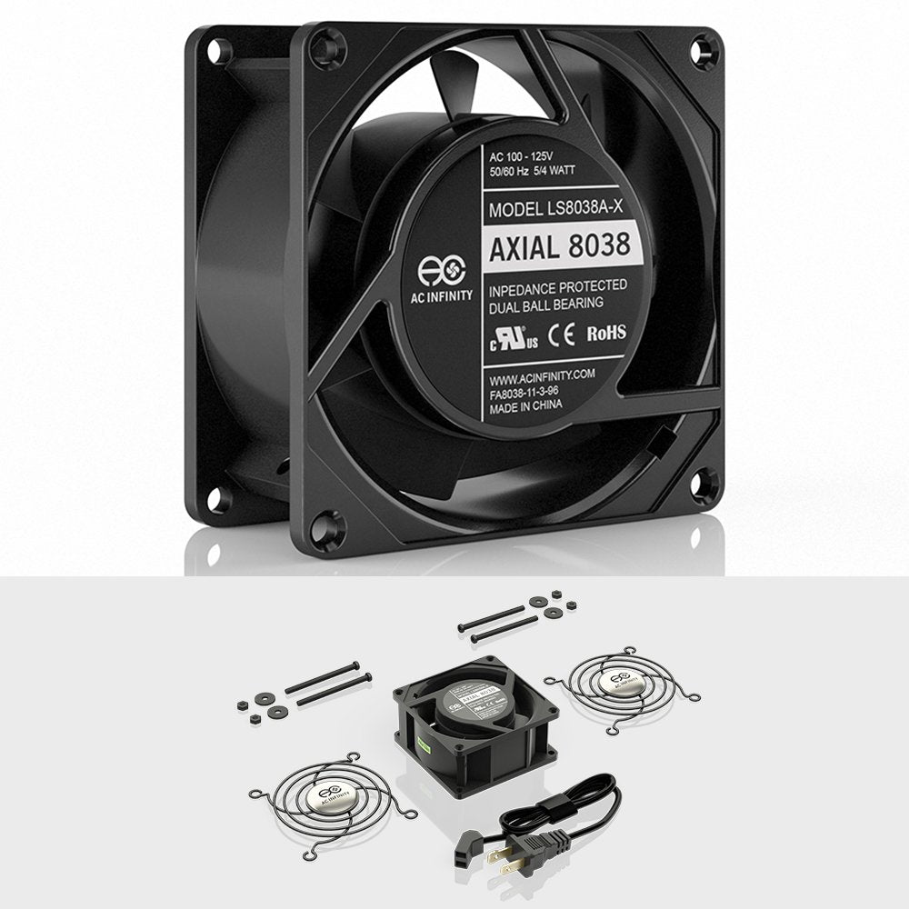 AC Infinity AXIAL 8038, Quiet Muffin Fan 3", 120V AC 80mm x 38mm