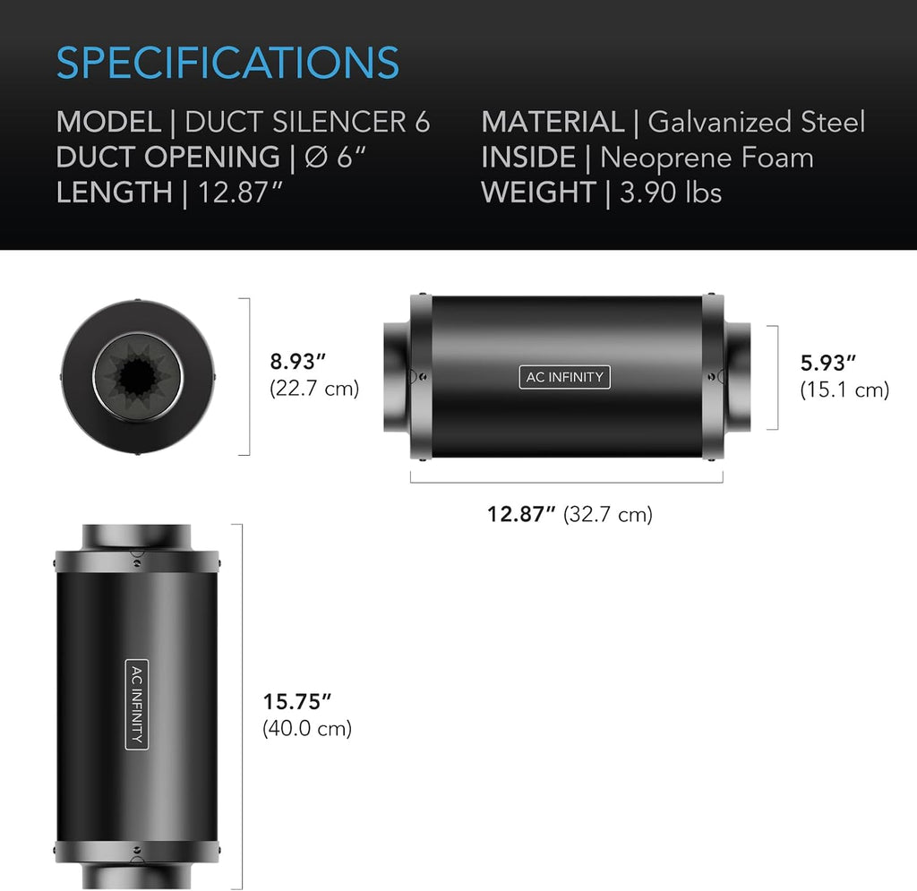 AC Infinity Inline Duct Fan Silencer 6", Noise Reduction Muffler
