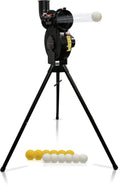 Launch F-lite Softball & Baseball Pitching Machine, Dimpled Practice Balls, Bucket of Baseballs, Coaching Bucket