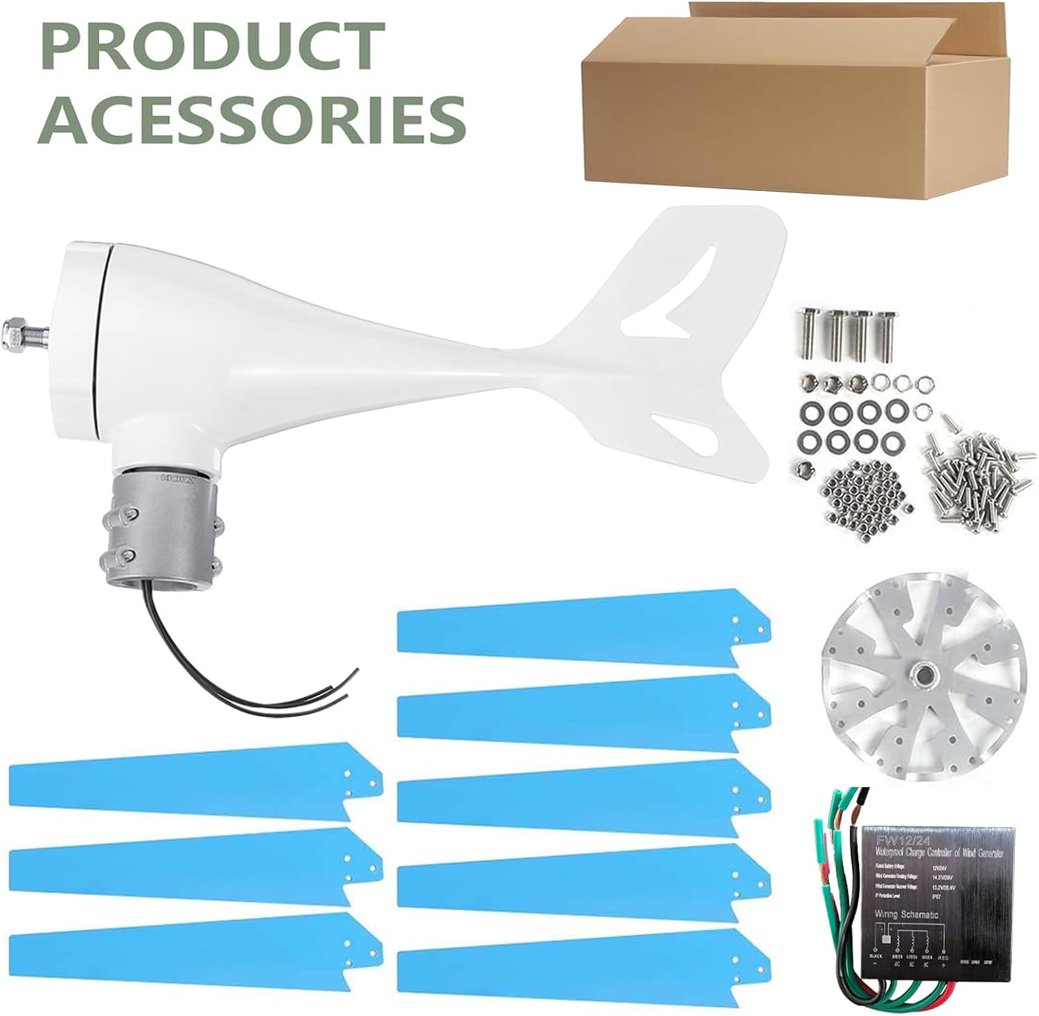 12000W Wind Turbine with Wind Solar Controller, Generator Kit 8 Blades Blue, 48V
