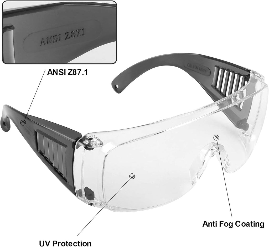 Shooting Glasses Over Eyeglasses, AntiFog Safety Glasses Over Prescription OTG