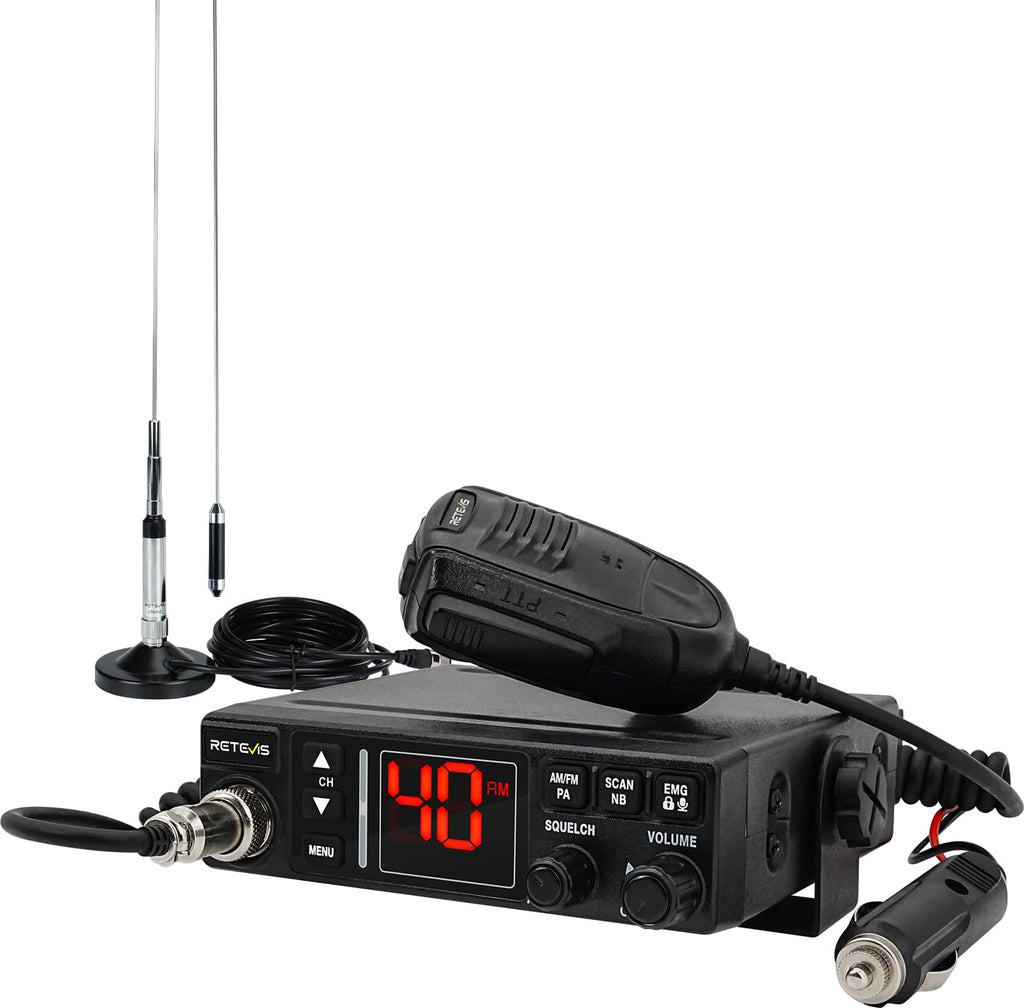 MB3A 40-Channel AM/FM CB Radio Kit, Long Range Radio with Antenna | Small & Easy to Install, 12V/24V Cigarette