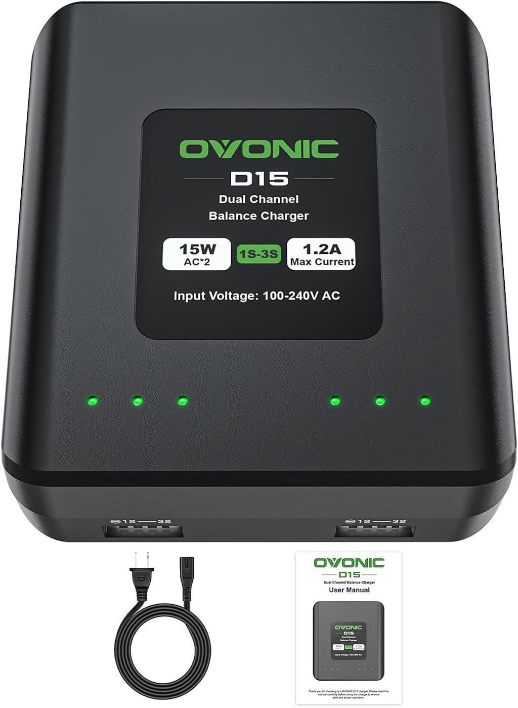 D15 Dual LiPo Charger AC 15W 1.2A for 1S-3S LiPo RC Batteries