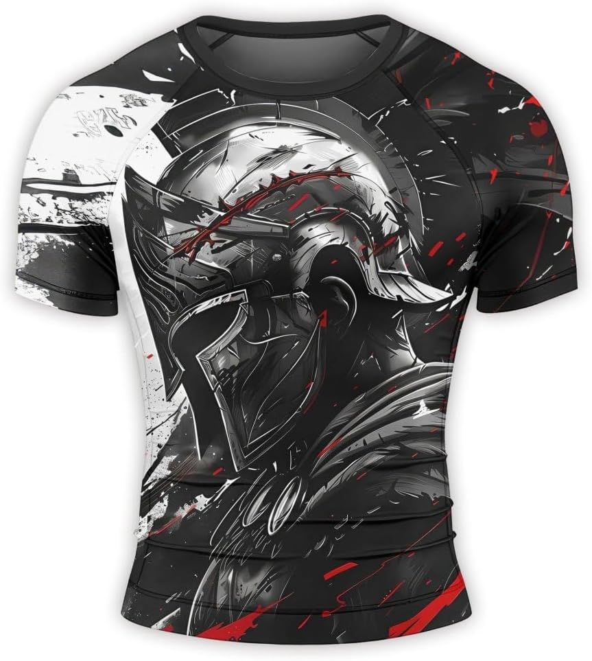 Spartan Warrior Men's Rash Guard Shirts Short Sleeve, Baselayer Compression Shirt for Jiu Jitsu MMA