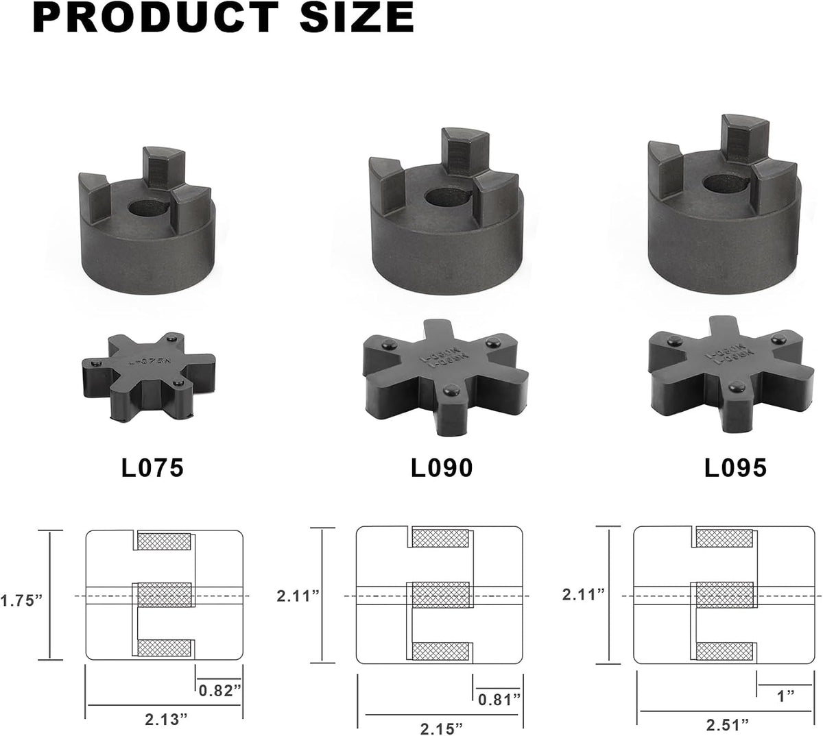 1/2" to 3/4" L095 Flexible 3-Piece L-Jaw Coupling Set & Buna-N NBR Rubber Spider