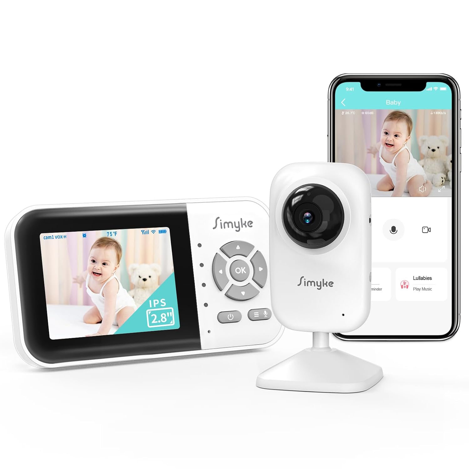Upgrade Video Baby Monitor,WiFi Baby Camera,2.8" Display and App Control,1200ft Long Range,2 Way Talk,Auto Night