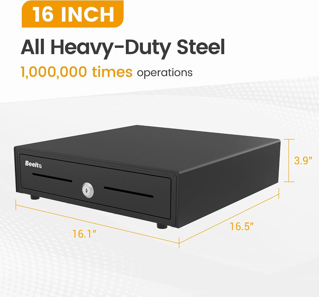 16" Heavy Duty Cash Drawer Auto Open – 5 Bill/5 Coin with Emergency Switch – RJ11/12 Compatible with Square, Clover