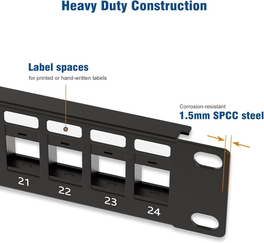 iwillink Blank Keystone Patch Panel 24 Port, Network Patch Panel 1U, 2-Pack